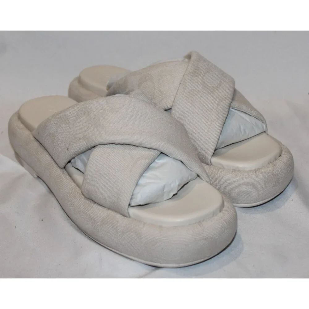 Coach Women's‎ Penelope Signature C Platform Sandals Chalk NIB $195